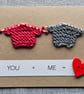 You and Me Handmade Love Card with 2 tiny knitted jumpers Size 6" x 4" Valentine - Image 3