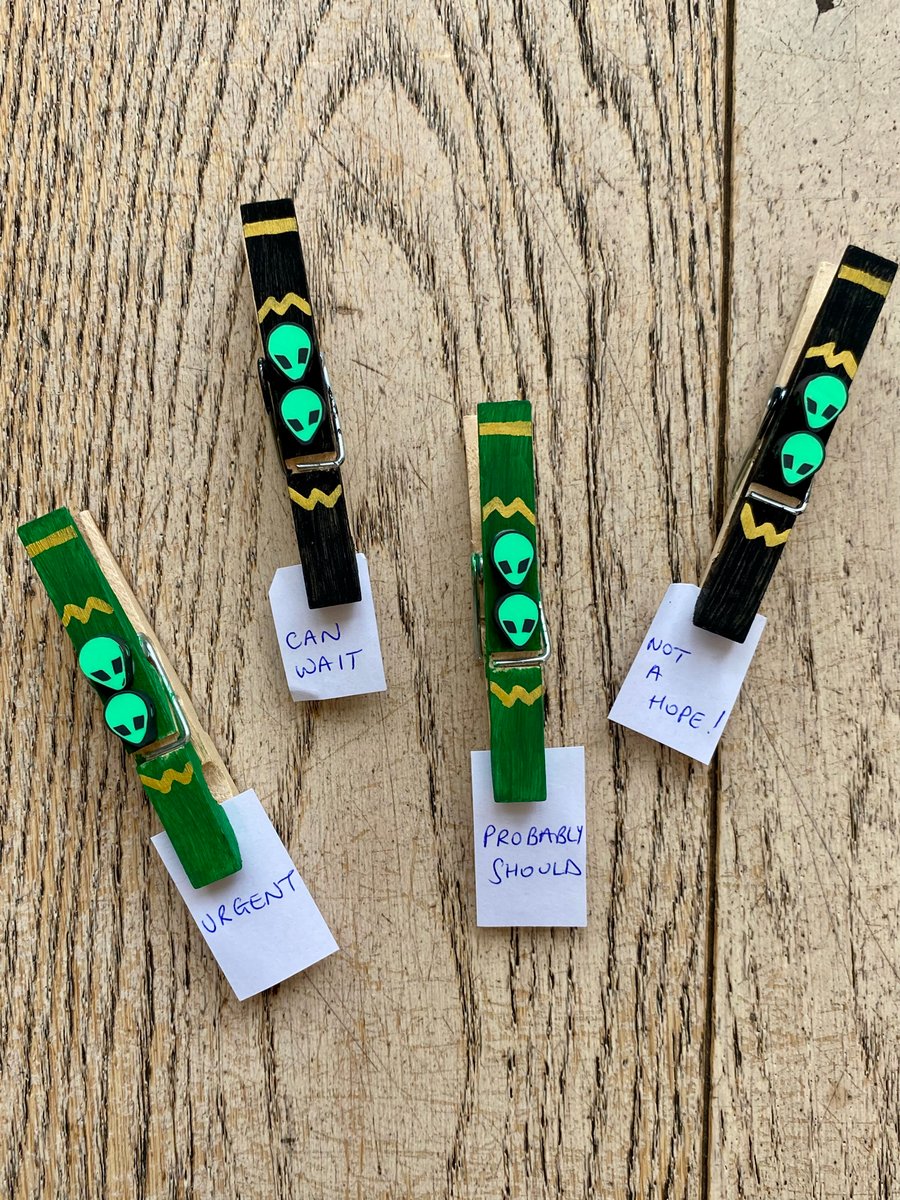 Set of 4 Wood and Clay Alien Magnetic Clip Organisers