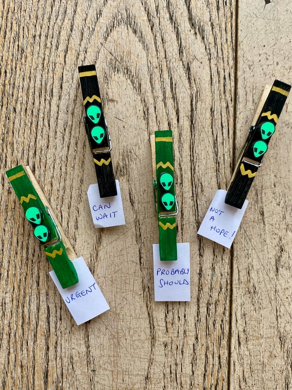 Set of 4 Wood and Clay Alien Magnetic Clip Organisers