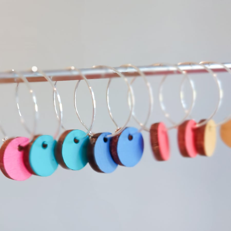 Mini colourful charm hoop disc earrings