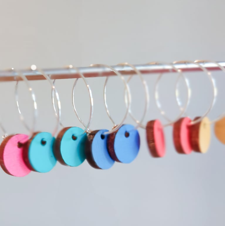 Mini colourful charm hoop disc earrings