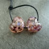 pink frit heart, lampwork glass beads 