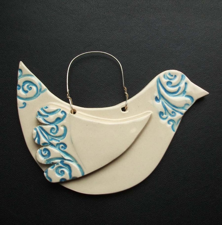 Ceramic bird decoration -  blue