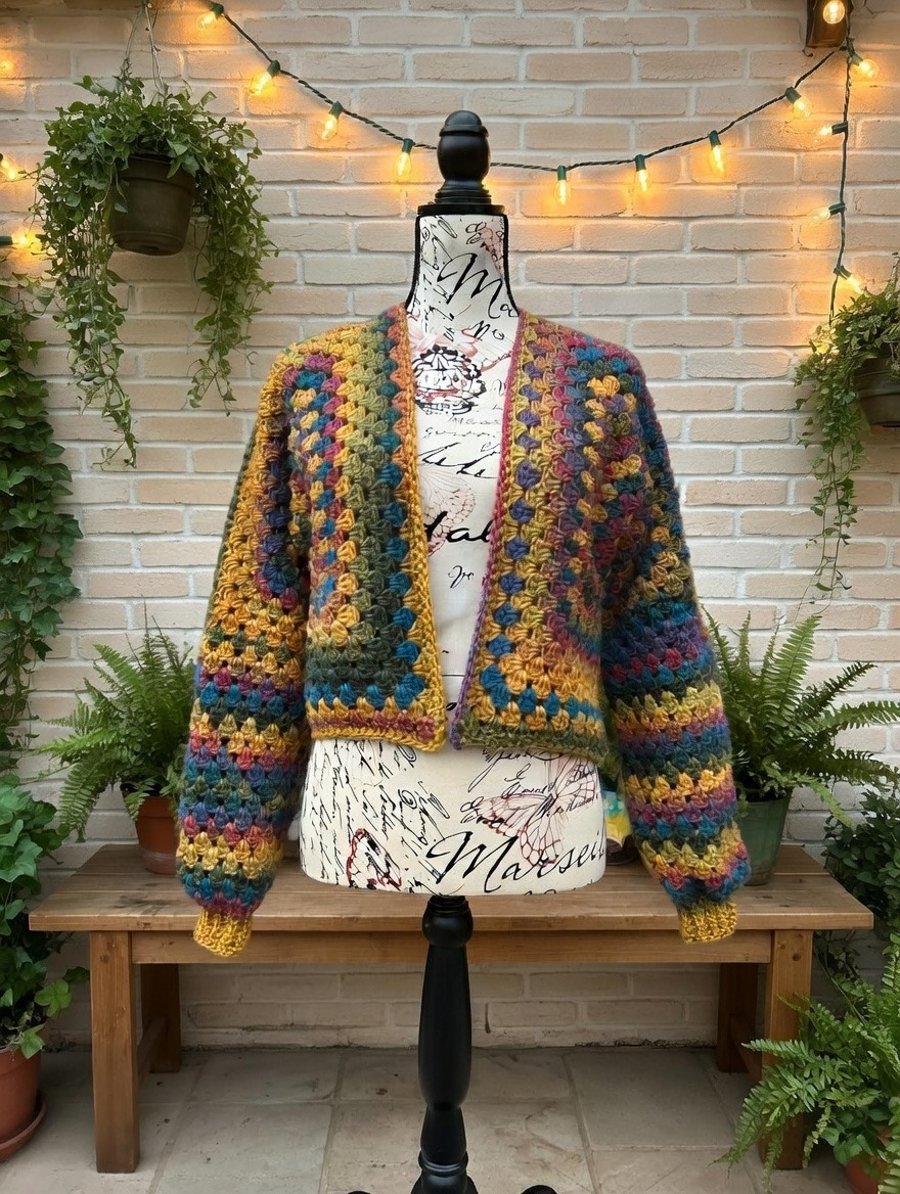 Cropped Chunky Crochet Jacket 10-12
