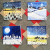 Set of Four  Blank Christmas Cards Printed From My Original Art. Limited Edition