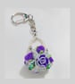 Handcrafted Beaded Flower Basket Bag Charm with Key Ring (Purple and Green)
