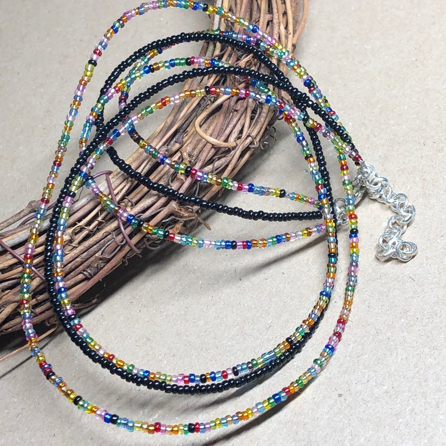 Three layer dainty seed bead necklace