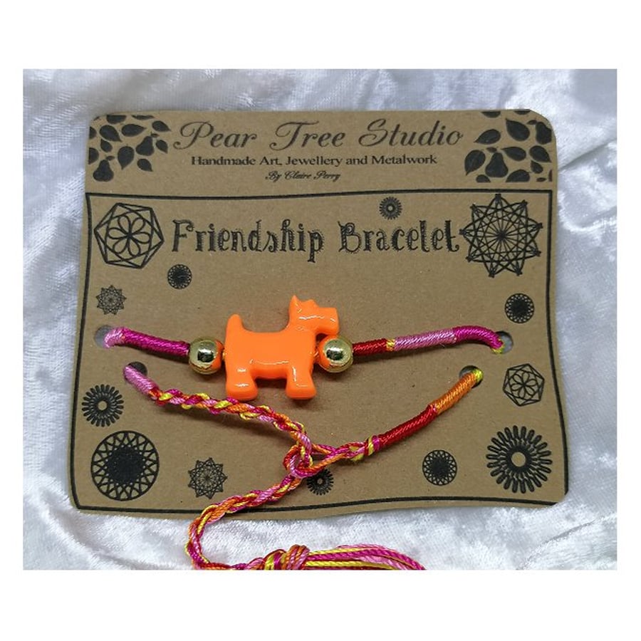 Friendship bracelet with Orange Scottie dog bead.