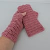  Rose Pink Crochet Fingerless Mittens with Wavy Edge Top 
