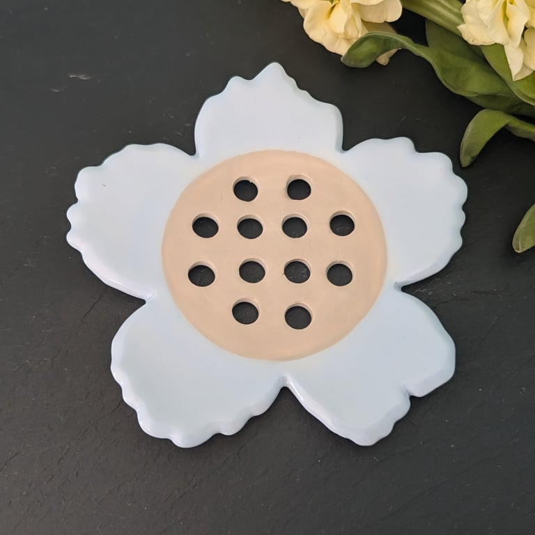 Ceramic pastel blue small flower frog
