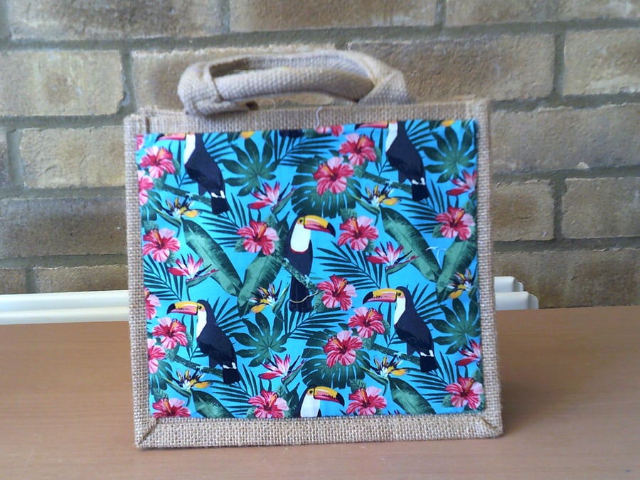 Small Jute Bag with Toucan's Pocket
