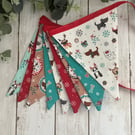 Handmade Fabric Bunting 10 Flags in Christmas Dogs Design