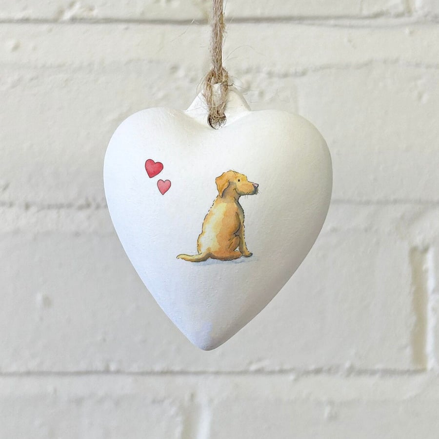 Labrador Yellow Ceramic Heart Bauble