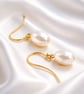 6mm White Oval Freshwater Pearl Gold Plated Sterling Silver Drop Earrings - Image 3