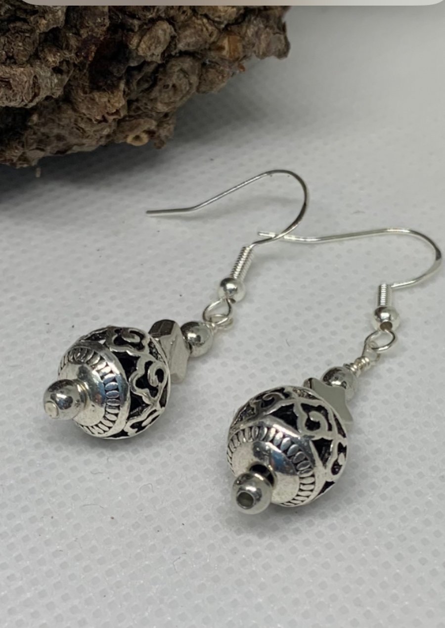 hand made silver drop earrings with crystals and sterling silver wires 536