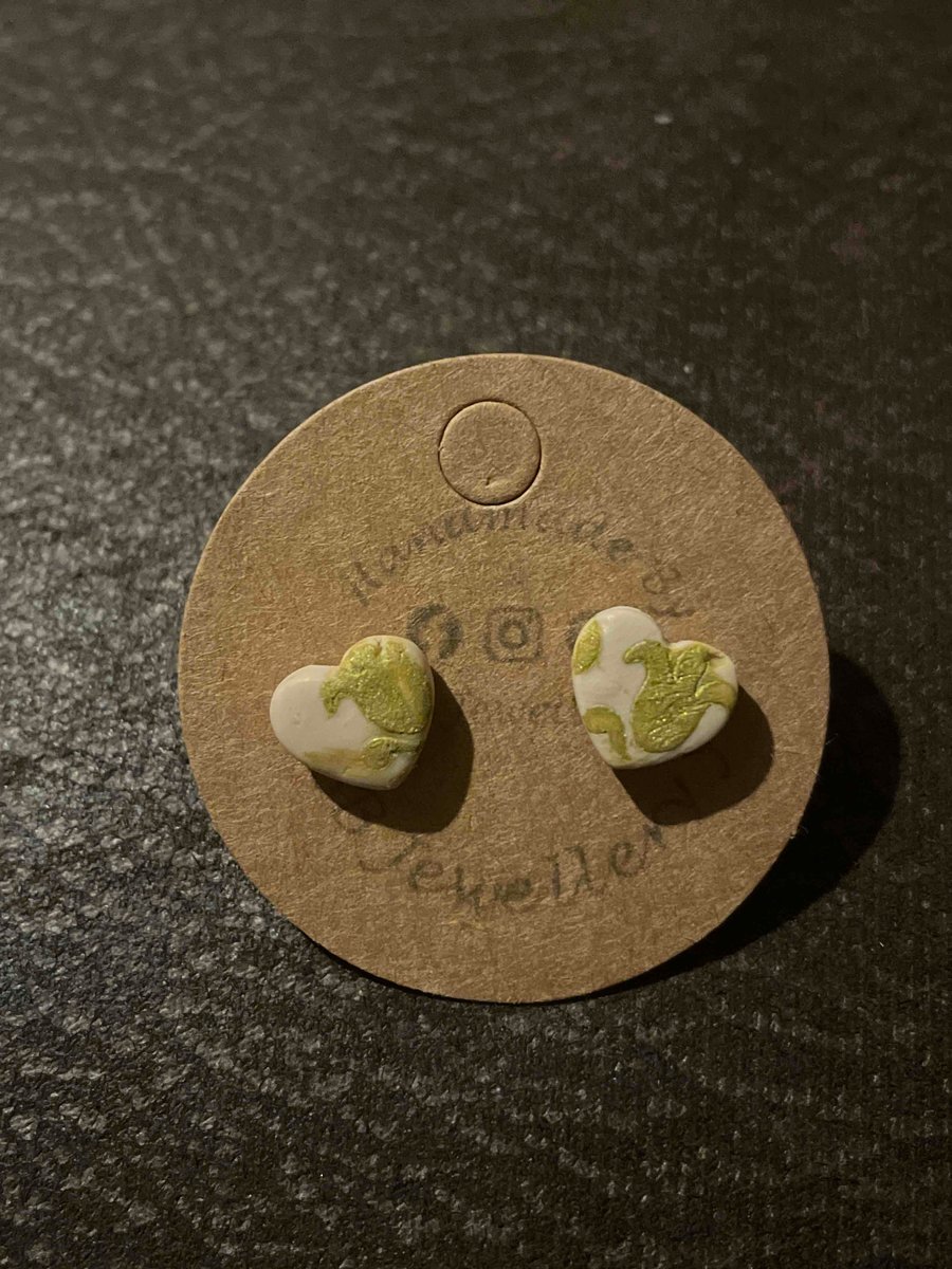 Handmade Polymer Clay Gold Printed Stud Earrings