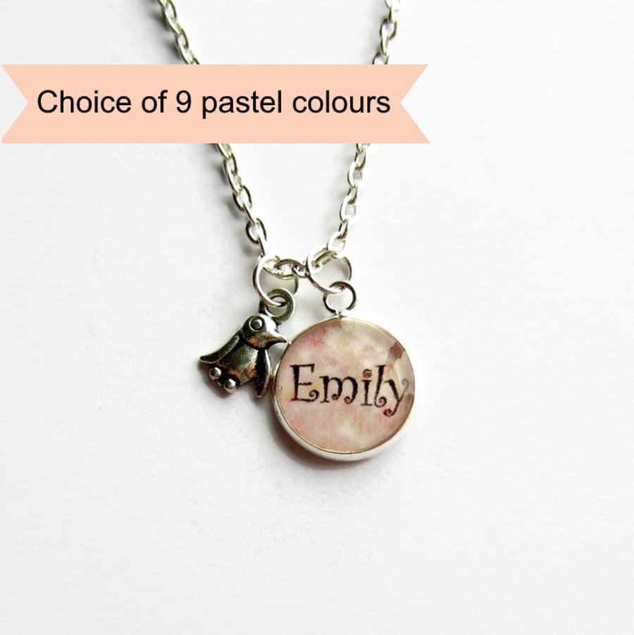 Personalised Penguin Charm Necklace - Girls Name Necklace