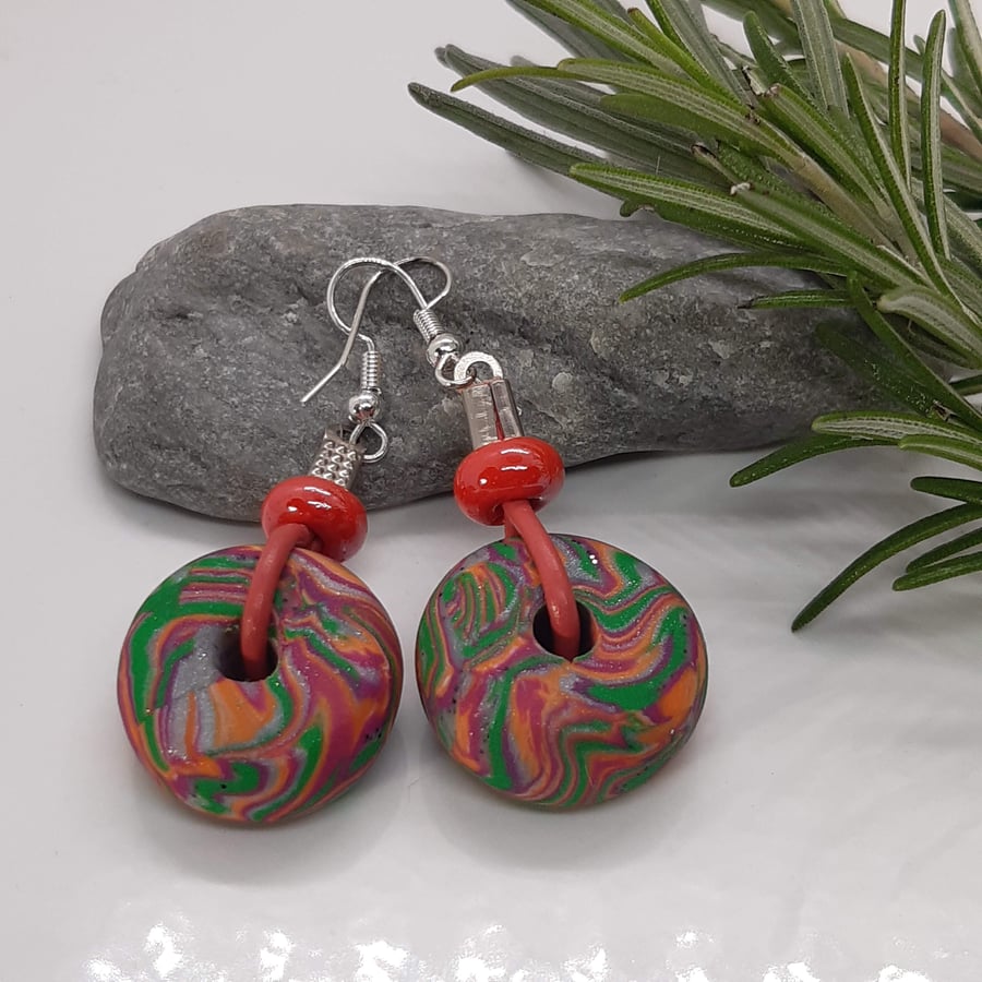 Large multi coloured dangly earrings