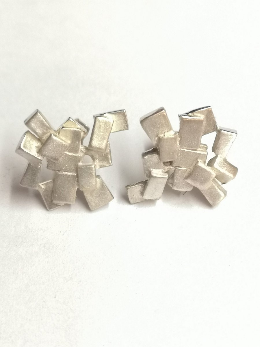 Cubism studs handmade in Silver