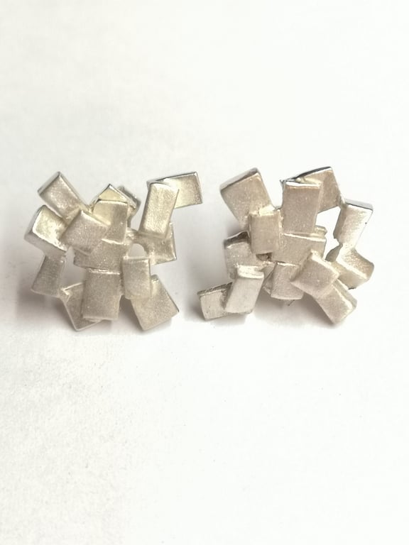 Cubism studs handmade in Silver