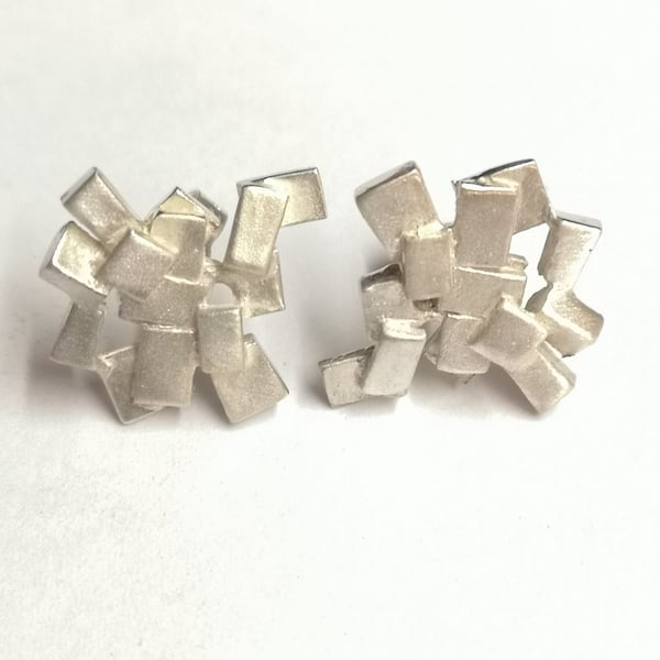 Cubism studs handmade in Silver