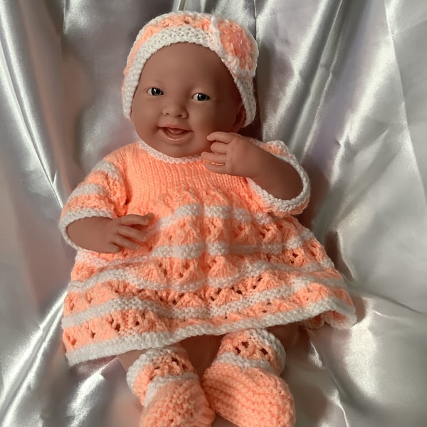 Hand knitted dolls clothes Dress Set for a 14”-15” Berenguer Doll or similar 