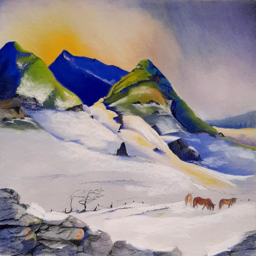 Unique, One of A Kind Painting Lowland Snow. Free Shipping. Ready to Frame