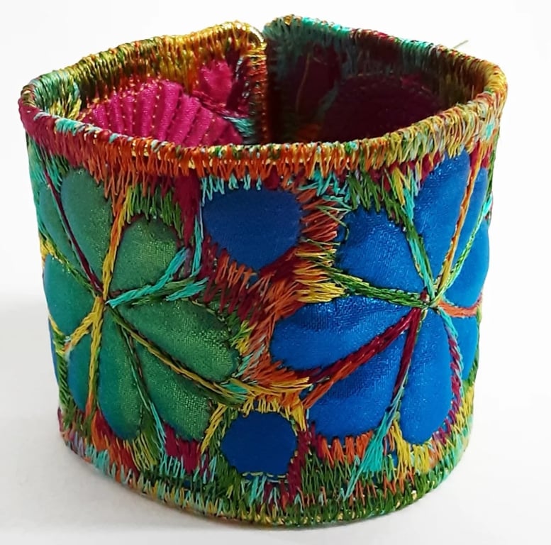Cuff - Fabric Bracelet with Free Machine Embroidery 
