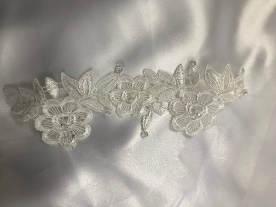 Fleur - Ivory Lace & Crystal Bridal Garter - Many Sizes Available - 