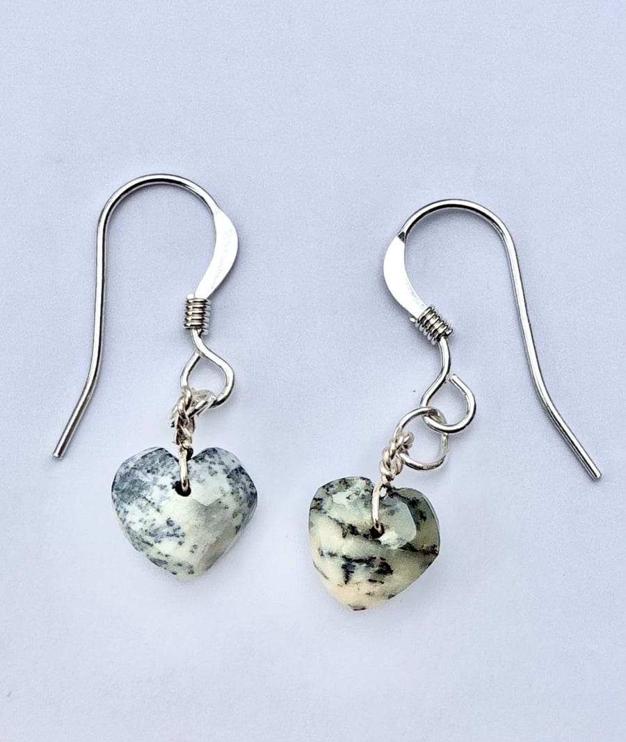 Beautiful Opal Heart Briolette and Sterling Silver Earrings