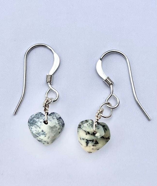 Beautiful Opal Heart Briolette and Sterling Silver Earrings