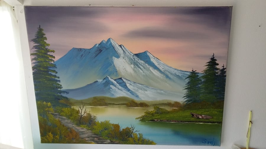 Twin mountain oil painting 
