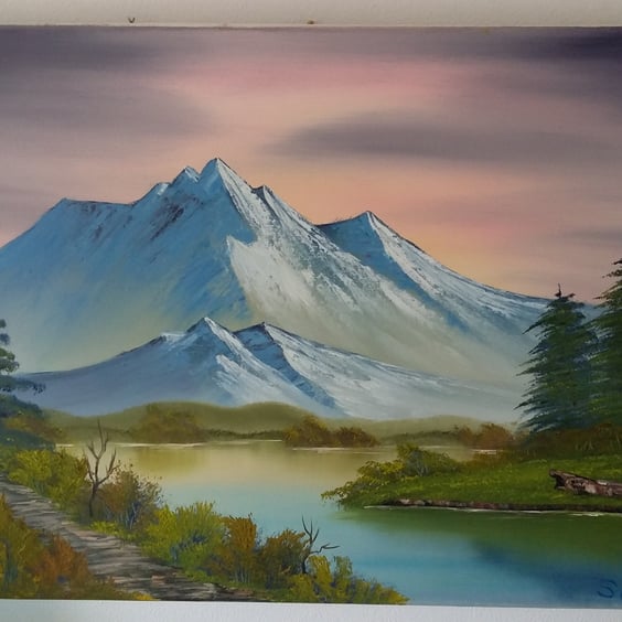 Twin mountain oil painting 