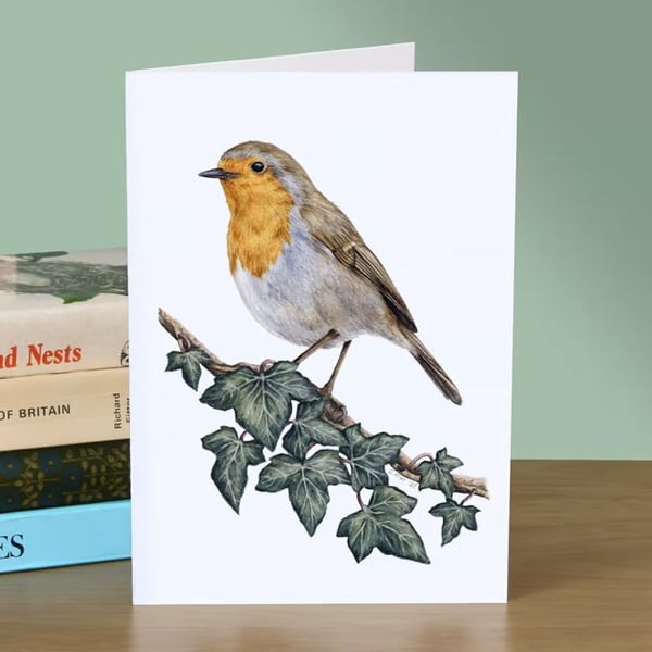 Robin Greetings Card - 5x7" blank, for birthday, anniversary or Christmas