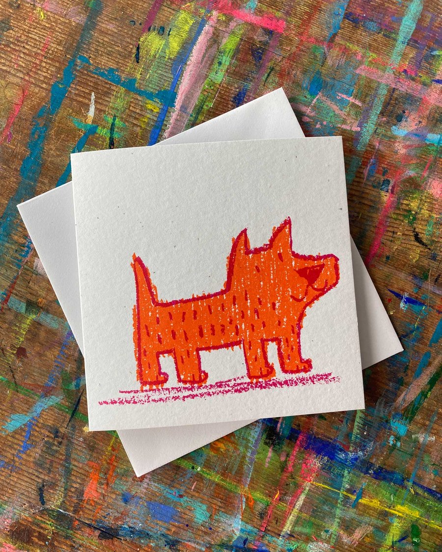 Orange Dog screen printed original card - by Jo Brown Happy Tomato