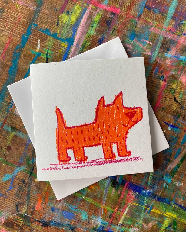 Orange Dog screen printed original card - by Jo Brown Happy Tomato