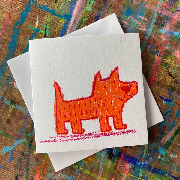 Orange Dog screen printed original card - by Jo Brown Happy Tomato