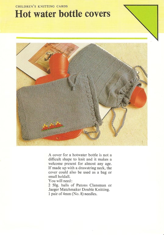 VINTAGE KNITTING PATTERN Hot Water Bottle Cover