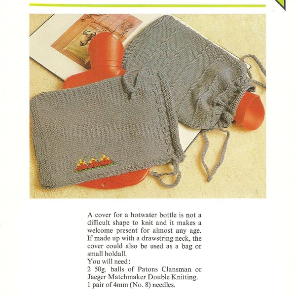 VINTAGE KNITTING PATTERN Hot Water Bottle Cover