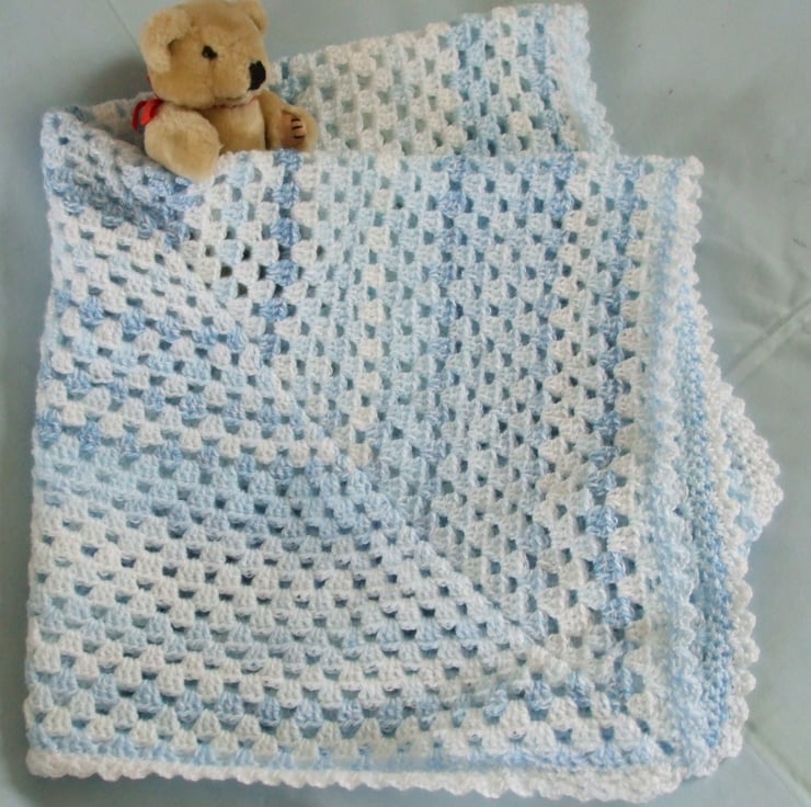 Crochet Baby Blanket in Blue & White - Folksy