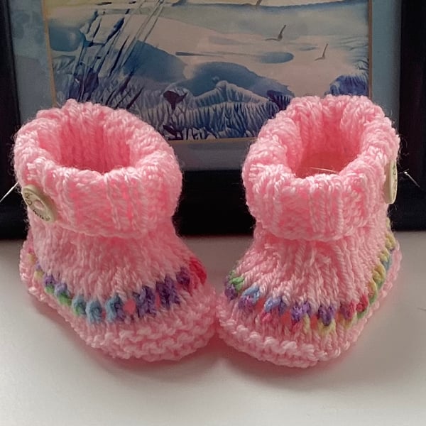 Pink baby booties, First size booties, Hand knitted booties,