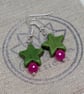 Green howlite stars and pink agate silver plated earrings  - Image 1