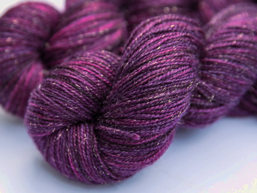 SALE: Jewelled Plum - Gold sparkly  superwash merino yarn