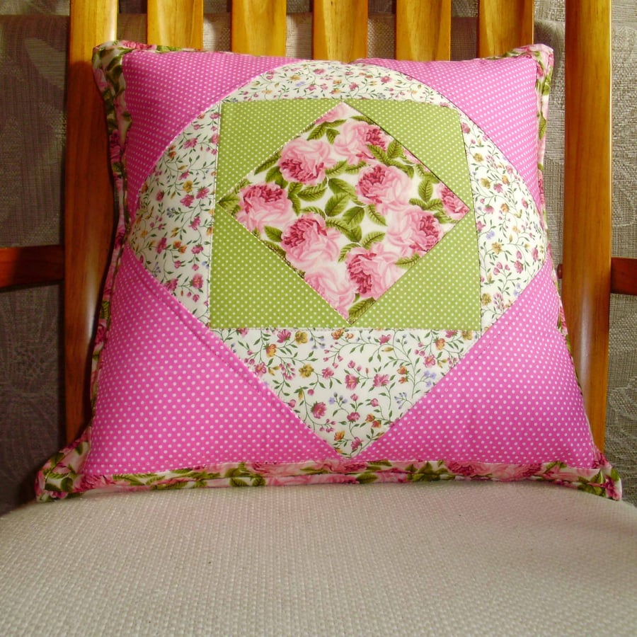 Cushion patchwork flowers and polka dots.SALE PRICE