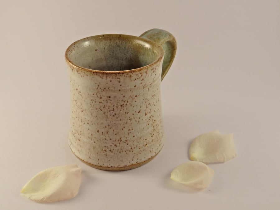 Green and cream ceramic mug - handmade stoneware pottery
