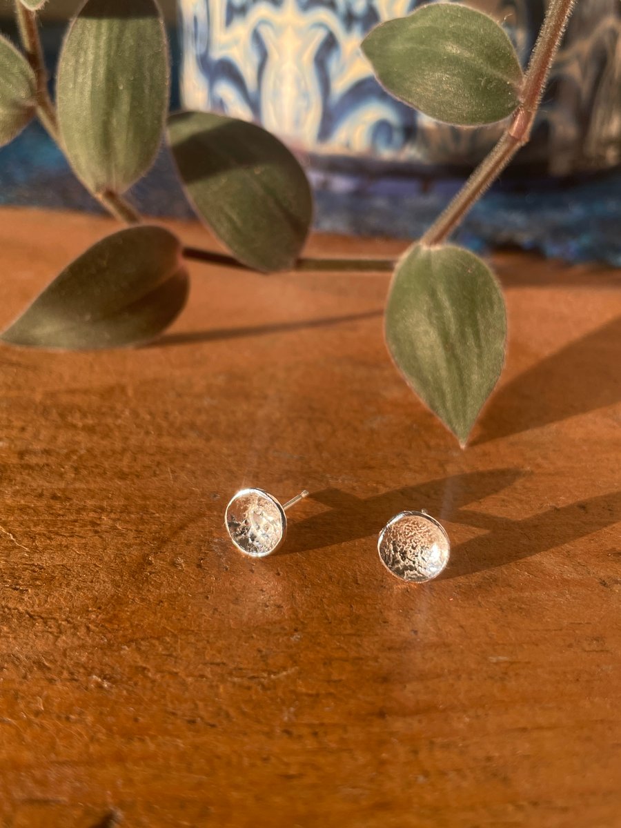 Small round domed, textured studs in recycled sterling silver, Reticulation 
