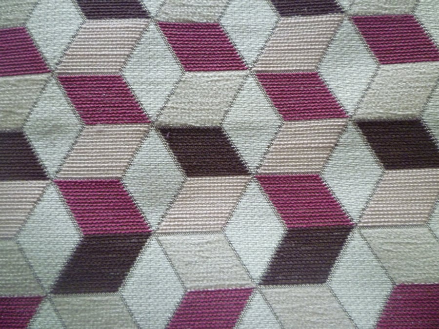 1mt Magenta Black Cubes Cotton Fabric Heavyweight Upholstery