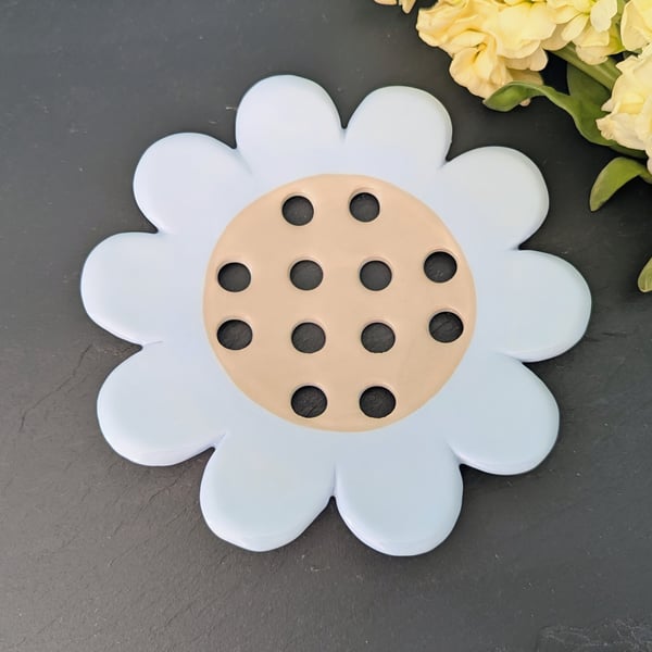 Ceramic pastel blue large flower frog