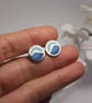 Blue Enamel My Wave Studs, Silver Ocean Theme studs - Image 3