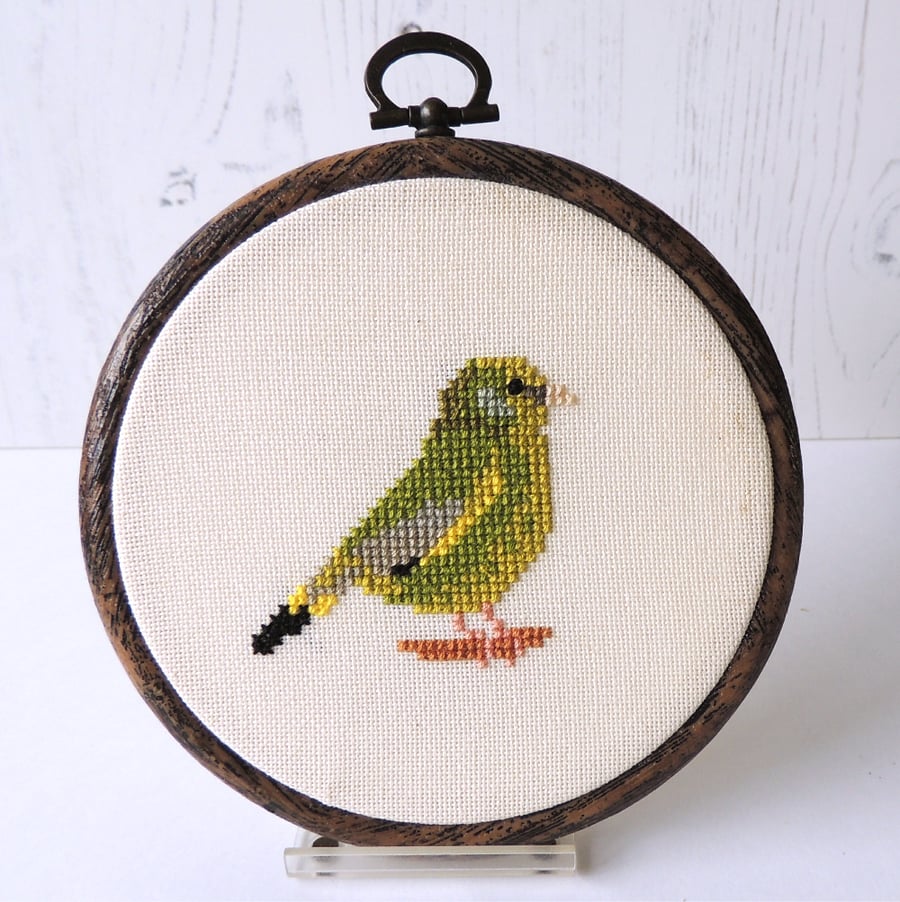 SECONDS SUNDAY greenfinch  cross stitch hoop art - 4-inch10cm flexi hoop